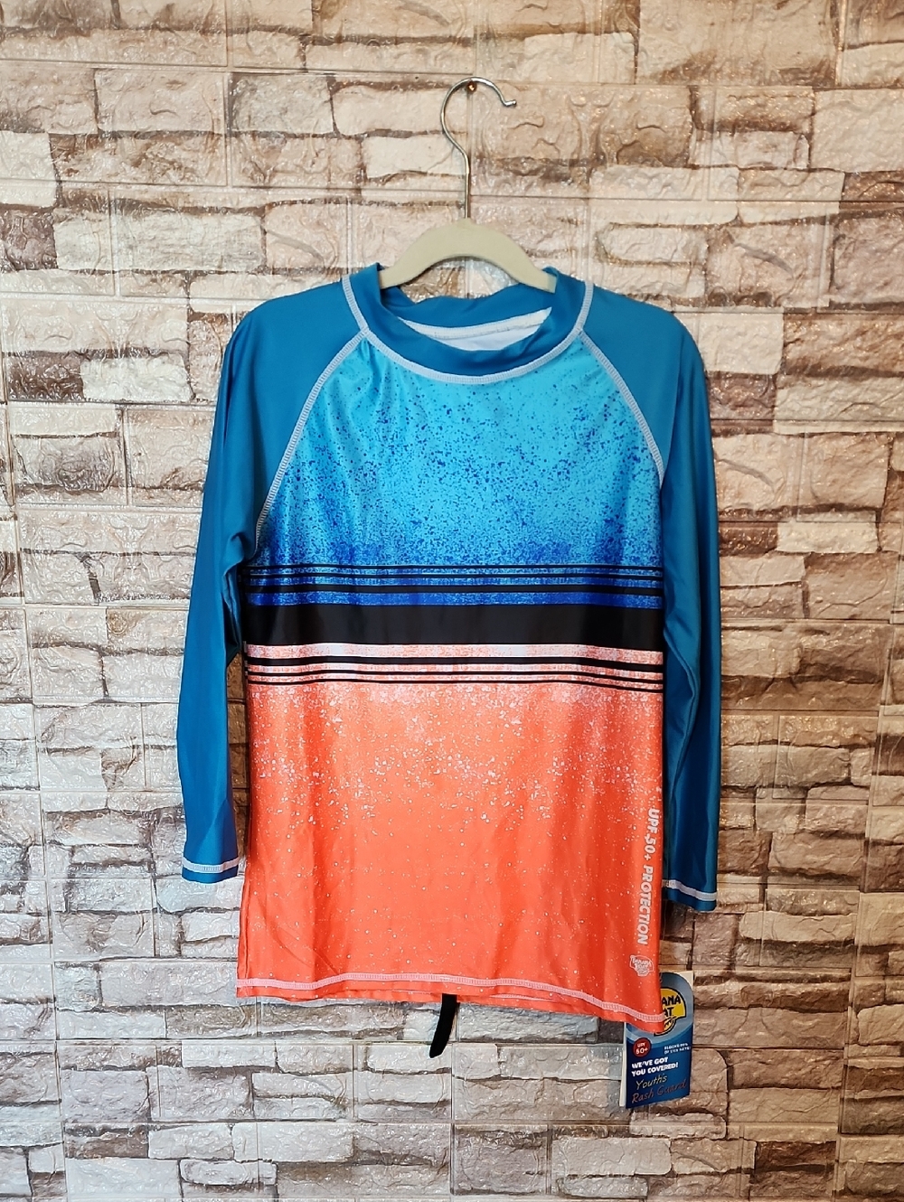 Banana Boat Colorblock Rash Guard Swim Shirt - Blue & Coral